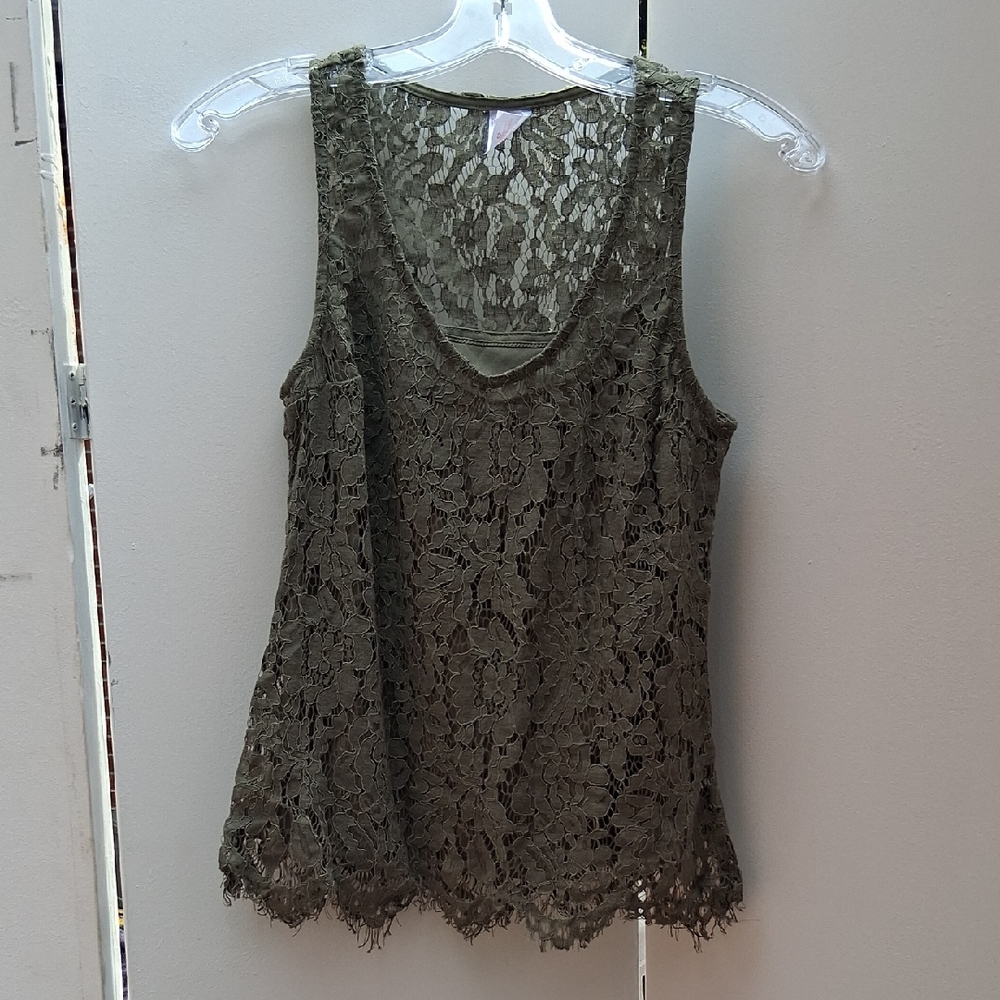 No Boundaries Olive Green Lace Tank Top